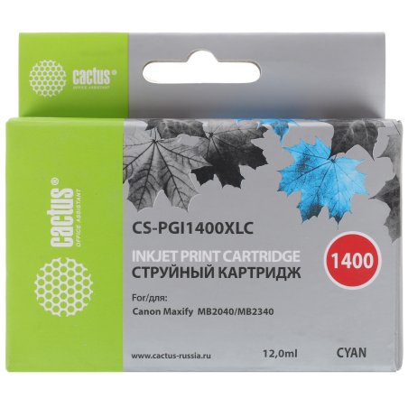 Картридж струйный Cactus CS-PGI1400XLC голубой пигментный (12 мл) для Canon MB2050/MB2350/MB2040/MB2340