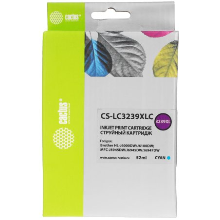 Картридж струйный Cactus CS-LC3239XLC голубой (52мл) для Brother HL-J6000DW/J6100DW