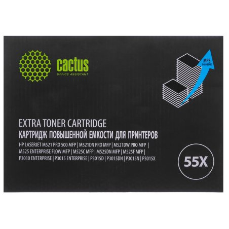 Картридж лазерный Cactus CS-CE255X-MPS черный (15000 стр.) для HP LaserJet M521 Pro 500 MFP, M521dn Pro MFP, M521dw Pro MFP, M525, M525c MFP, M525f, P3010, P3015, P3015d, P3015dn, P3015x