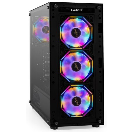 Компьютерный корпус Miditower ExeGate i3 BASE-NPX500 (ATX, БП 500NPX с вент. 12 см, с окном, 1*USB+1*USB 3.0, аудио, 4 вент. 12см с RGb подсветкой)