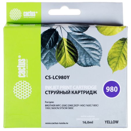 Картридж струйный Cactus CS-LC980Y желтый (16 мл) для Brother DCP-145C/165C MFC-250C/290C