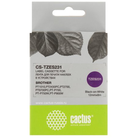 Картридж ленточный Cactus CS-TZES231 черный шрифт, белый фон (12 мм, 8 м) для Brother 1010/1280/1280VP/2700VP