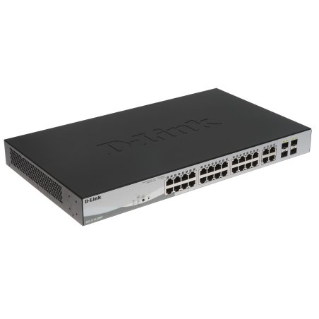 Настраиваемый L2 коммутатор D-Link DGS-1210-28MP/F4A с 24 портами 10/100/1000Base-T и 4 комбо-портами 100/1000Base-T/SFP (24 порта PoE 802.3af/at, PoE-бюджет 370 Вт)