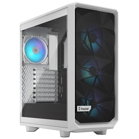 Компьютерный корпус без блока питания Fractal Design Meshify 2 Compact RGb TG Light Tint, Midi-Tower, 4x120мм RGb, 2xUSB-A 3.2 + 1xUSB 3.2 Type-C ATX, mATX, mITX белый