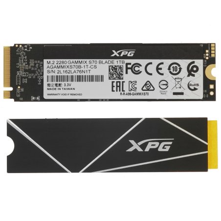 Накопитель SSD ADATA XPG BLADE S70, 1Tb, PCIe 4.0 x4, M.2 2280, NVMe, R/W 7400/5500, с радиатором