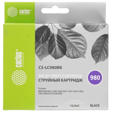 Картридж струйный Cactus CS-LC980BK черный (16 мл) для Brother DCP-145C/165C MFC-250C/290C