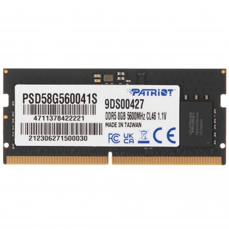 Оперативная память Patriot Signature, DDR5, 8GB (1x8 GB), 5600 MHz, CL46, SO-DIMM