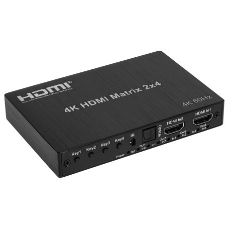 Матричный переключатель/разветвитель HDMI ORIENT HSP0204HN-2.0 2->4 с аудиовыходами, UHD 4K/60Гц (3840x2160), HDR, HDMI 2.0, HDCP 2.2, пульт ДУ, внешний БП 5В/2A, метал.корпус (33266)