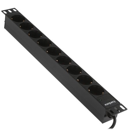 Блок розеток горизонтальный ExeGate ServerPro PDU-19H906 Al-9S-C14-2.5, 19", 1U, Алюминий, 9 Schuko, кабель с вилкой C14 VDE-250V-10A-3*1.5мм2, 2.5 метра, черный