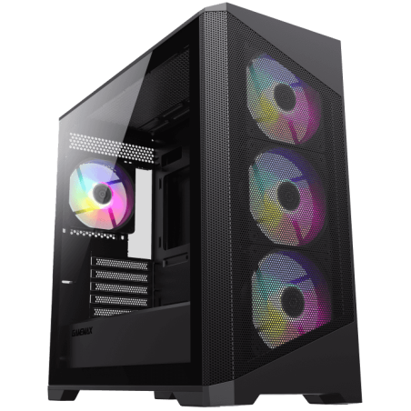 Компьютерный корпус mATX, без блока питания Gamemax Destroyer TGb mATX case, black, w/o psu, w/1xUSB3.0+2xUSB2.0, Combo Audio, w/3x12cm ARGb front fan (1xFN-12A-M6I, 2xFN-12A-S6I), w/1x12cm ARGb rear fan (FN