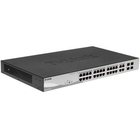Коммутатор D-Link DGS-1210-28P/FL1A, L2 Managed Switch with 24 10/100/1000Base-T ports and 4 100/1000Base-T/SFP combo-ports (24 PoE ports 802.3af/802.3at (30 W), PoE Budget 193 W).8K Mac address, 802.3x Flow Co