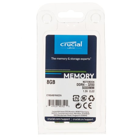 Оперативная память Crucial, DDR4, 8Gb (1x8Gb), 3200MHz, CL22 SO-DIMM