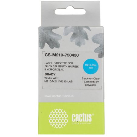 Картридж ленточный Cactus CS-M210-750430 черный шрифт, прозрачный фон (19.1 мм, 6.4 м) для Brady M210/M211/M210-LAB