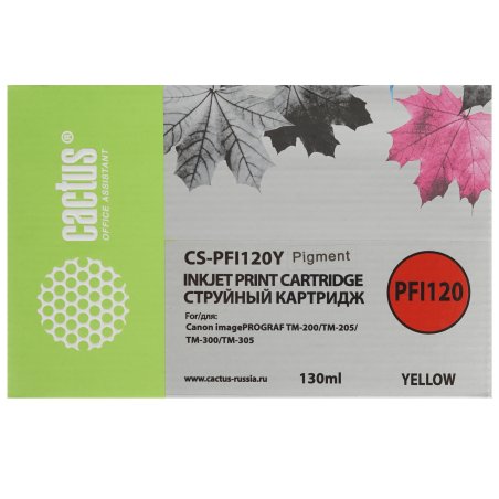 Картридж струйный Cactus CS-PFI120Y желтый (130мл) для Canon imagePROGRAF TM-200/TM-205/TM-300/TM-305