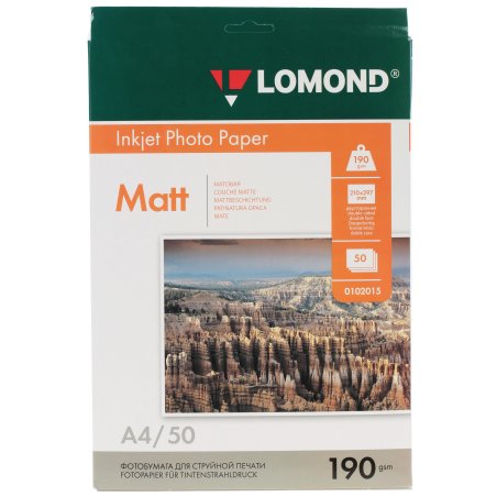 Фотобумага Lomond 0102015 A4/190г/м2/50л./белый матовое для струйной печати
