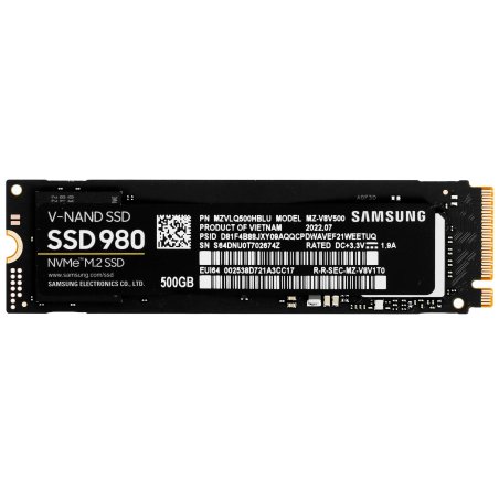 Накопитель SSD Samsung 980 MZ-V8V500BW, 500Gb, PCIe 3.0 x4, M.2 2280, NVMe, R/W 3100/2600