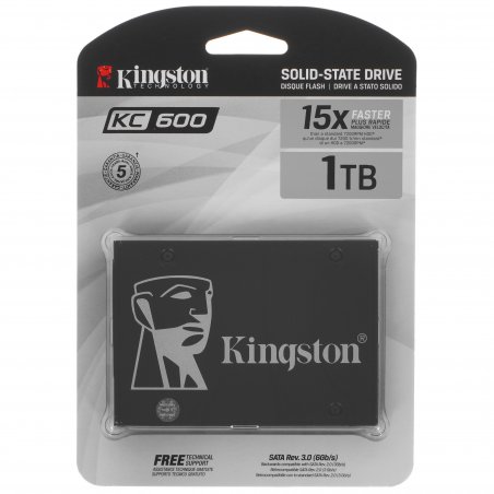 Накопитель SSD Kingston KC600, 1Tb, SATA III, 2.5", R/W 550/520