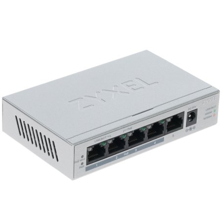Коммутатор Zyxel GS1005HP Switch PoE +, 5xGE (4xPoE +), desktop, metal, silent, PoE budget 60 W