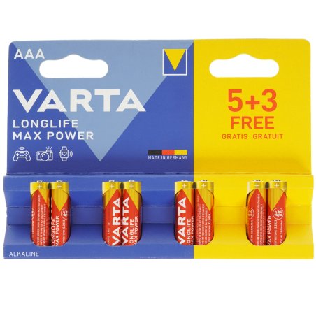 Батарея Varta LongLife Max Power Alkaline LR03 BL5+3 AAA (8шт) блистер