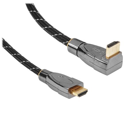 Кабель HDMI Wize WAVC-HDMIRA-5M 5 м., v.2.0b, 19M/19M, 4K/60 Hz 4:4:4, 26 AWG, HDCP 1.4, HDCP 2.2, Ethernet, позол.угловой разъем, экран, черный, пакет