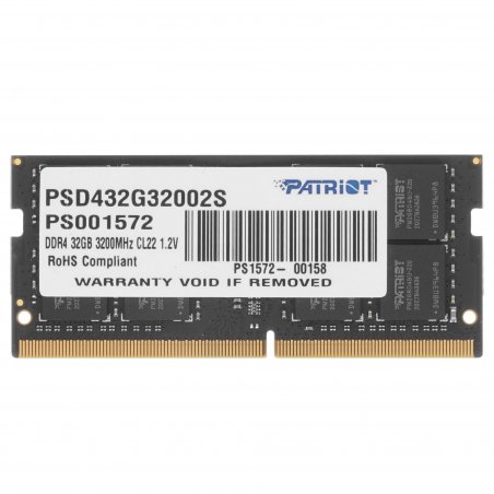 Оперативная память Patriot Signature, DDR4, 32GB (1x32 GB), 3200 MHz, CL22, SO-DIMM