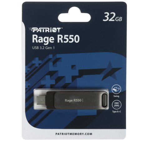 Флешка USB Patriot 32Gb Rage R550 USB 3.2 Gen 1 Swing Type-A+C PE32GR550DSAD черный