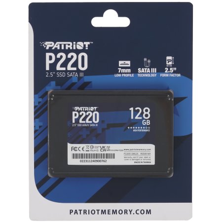 Накопитель SSD Patriot P220, 128Gb, SATA III, 2.5", R/W 550/480