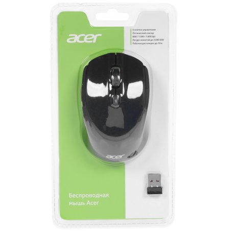 Мышь беспроводная Acer OMR040 черный, 1600 dpi, радиоканал, USB, кнопки - 6