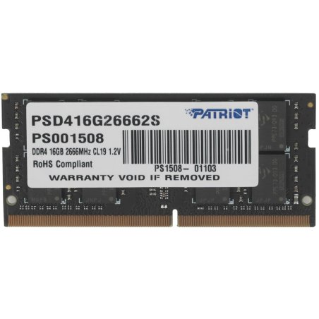 Оперативная память Patriot Signature, DDR4, 16Gb (1x16 Gb), 2666 MHz, CL19, SO-DIMM