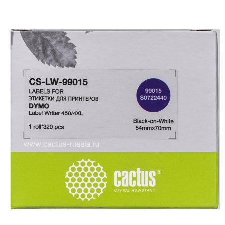Этикетки Cactus CS-LW-99015 сег.:70x54мм черный белый 320шт/рул Dymo Label Writer 450/4XL