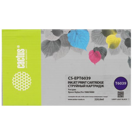 Картридж струйный Cactus CS-EPT6039 (T6039) светло-серый пигментный (220 мл) для Epson Stylus PRO 7880/9880