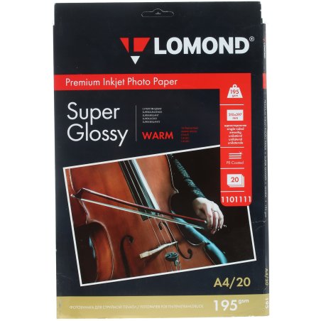 Фотобумага Lomond cуперглянцеваятепло-белая (Super Glossy Warm) микропористая, 195/A4/20л.(К)