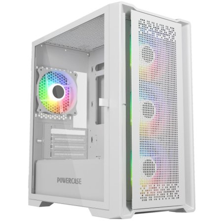 Компьютерный корпус Powercase ByteFlow Micro White, Tempered Glass, 4х 120мм ARGb fans, ARGb HUB, белый, mATX (CAMBFW-A4)