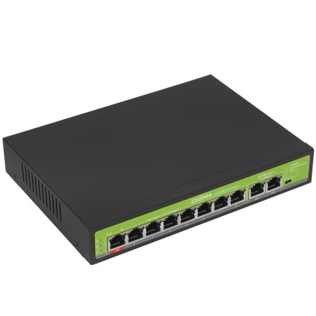 Коммутатор Digma DSP208F-2F-T120 DSP208F-2F-T120 V1 10x100Мбит/с 8PoE 8PoE+ 1PoE++ 120W неуправляемый