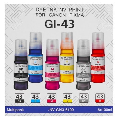 Чернила NVPrint GI-43 для принтеров Canon Pixma G540, G640, набор 6 цветов по 100 мл совместимые