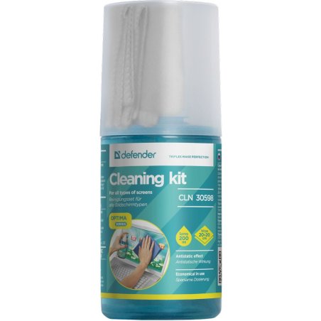 Чистящий спрей Defender для экранов / пластиковый флакон с пульверизатором 200 мл + микрофибра 20 х 20 см / Беларусь