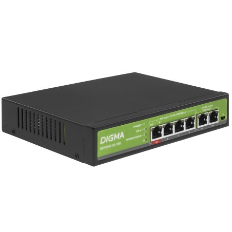 Коммутатор Digma DSP204G-2G-T80 (L2) 6x1Gbит/с 4PoE 4PoE+ 1PoE++ 80W неуправляемый