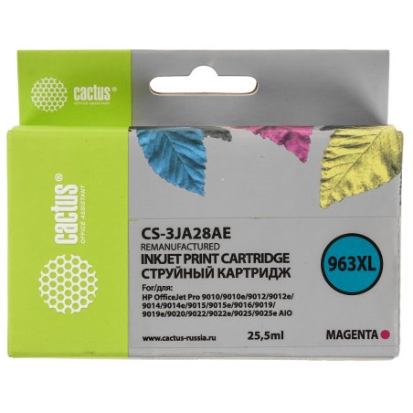 Картридж струйный Cactus CS-3JA28AE 963XL (есть ограничения по прошивке) пурпурный (25.5 мл) для HP OfficeJet Pro 9010/9010e/9012/9014/9015/9016/9019