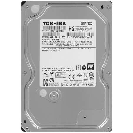 Жесткий диск Toshiba 1Tb 7200rpm DT01ACA100 SATA-III 32Mb 3.5" OEM