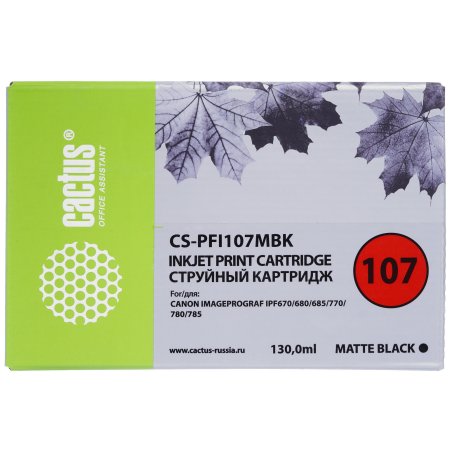 Картридж струйный Cactus CS-PFI107MBK черный матовый (130 мл) для Canon IP iPF670/iPF680/iPF685/iPF770/iPF780/iPF785