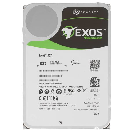 Жесткий диск Seagate Exos X24 HDD 3.5" SATA 12Tb, 7200 rpm, 512Mb buffer, 512e/4kn, CMR, ST12000NM000J, 1 year
