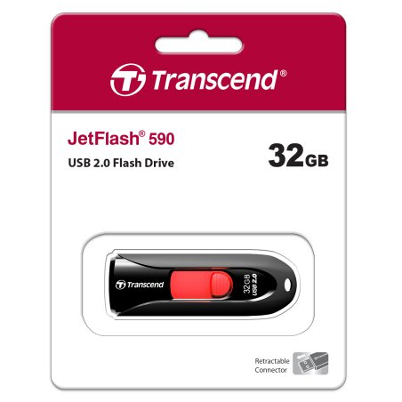 Флешка USB Transcend Jetflash 590 (TS32GJF590K), 32Gb, USB 2.0, R/W 15/5, черный/красный