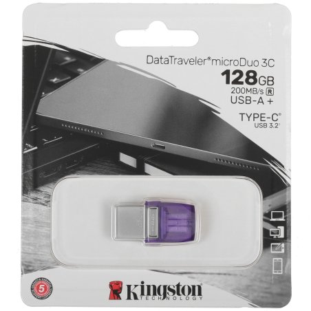 Флешка USB Kingston 128Gb DataTraveler microDuo 3C DTDUO3CG3/128Gb USB 3.0 фиолетовый