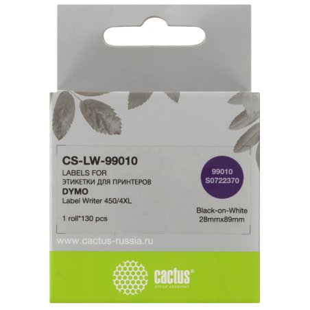Этикетки Cactus CS-LW-99010 сег.:89x28мм черный белый 130шт/рул Dymo Label Writer 450/4XL