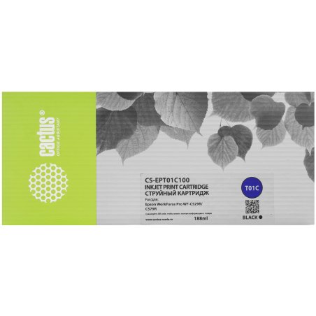 Картридж струйный Cactus CS-EPT01C100 (T01C1) черный (188 мл) для Epson WorkForce Pro WF-C529RDTW/WF-C579RD2TWF/WF-C579RDTWF Pro