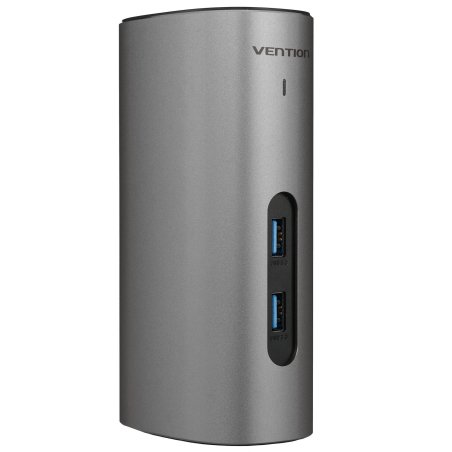 Док-станция Vention USB-C to HDMI/VGA/USB 3.1 Gen 2/USB 3.1 Gen 2-C/USB 3.0x2/RJ45/SD/TF/TRRS 3.5мм/PD/DC Docking Station Gray Vertical Aluminum Alloy Type EU Standard