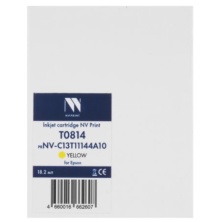 Картридж струйный NVPrint T0814 (NV-C13T11144A10) Yellow для Epson Stylus Photo 1410/R270/R290/R295/R390/RX590/RX610/RX615/X690/TX650/TX659/TX700/TX700W/TX710W/TX800/T50/T59 (18.2 мл) совместимый