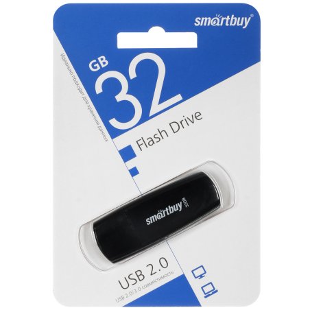 Флешка USB Smartbuy R/W 32Gb Scout Black (SB032Gb2SCK), 32Gb, USB 2.0, R/W 13/8, черный