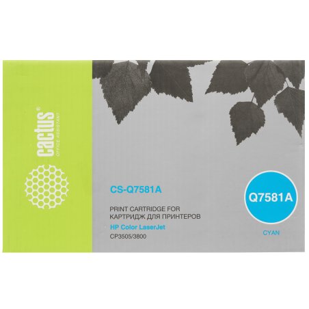 Картридж лазерный Cactus CS-Q7581A голубой (6000 стр.) для HP Color LaserJet CP3505/3800
