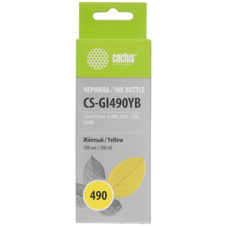Чернила Cactus CS-GI490YB желтый100мл для Canon Pixma G1400/G2400/G3400